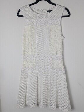 XOXO Junior Sz Medium White Fit Flare Sleeveless Lace Cutout Dress Vintage EUC